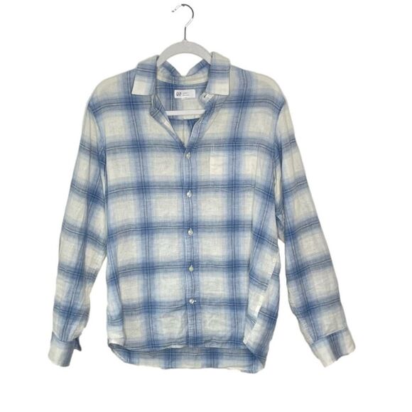 Men's Gap Linen Blend Plaid Button Down Shirt sz. M #AL - Picture 1 of 10